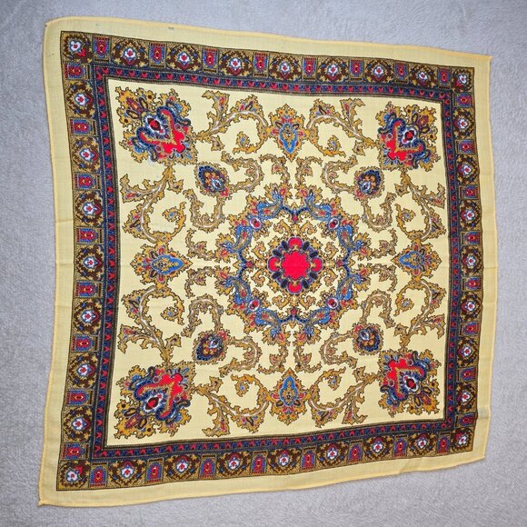 English Village Scarf Square Wool Japan Persian Inspired Baroque Floral Boho VTG - Picture 1 of 10
